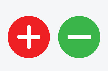 Fototapeta premium Plus and minus icon set. Math symbol. Cancel, delete, exit negative line sign. Calculator button, business finance concept in vector on white background. Eps file 35.