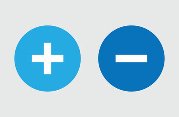 Fototapeta premium Blue round plus minus icon vector illustration design on grey background. Buttons. Simple color vector illustration. Eps file 44.