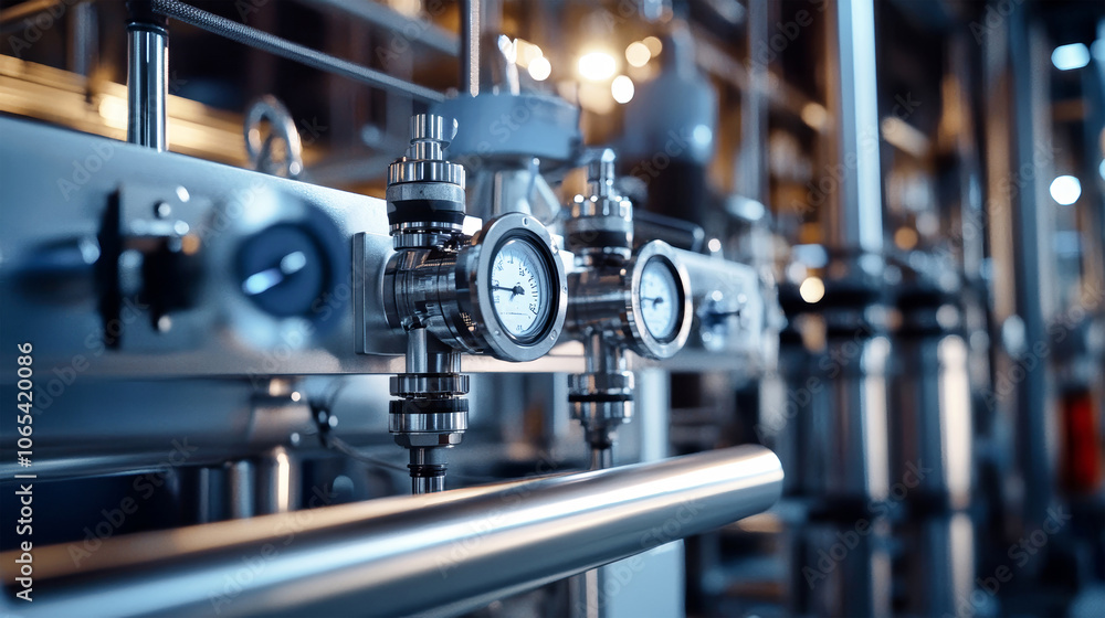 Poster engineer monitors equipment conditions using sensors and instruments at an industrial plant in a hig