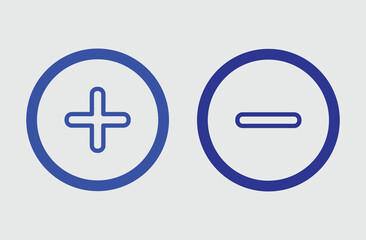 Obraz premium Plus and Minus icon shape button set. Add, zoom, cross, positive logo symbol. Plus and minus icon outline vector. vector of simple plus and minus signs. Vector illustration. Eps file 49.