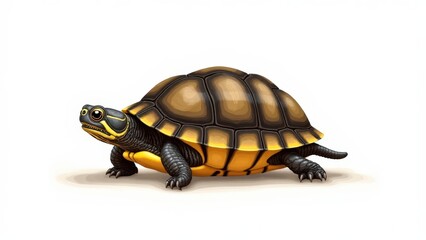 Cute baby box turtle drawn with fine details, showing tiny limbs and a unique shell design