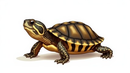 Obraz premium Baby box turtle art on white background, emphasizing its small size and detailed shell