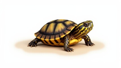 Detailed rendering of baby box turtle with textured shell and neutral white background