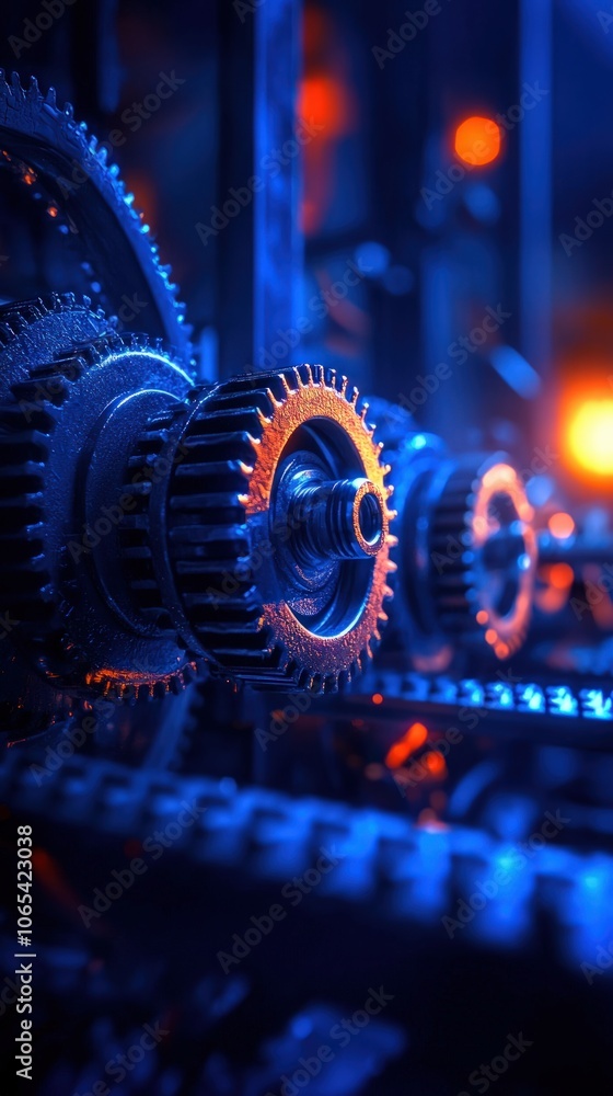 Poster explore the intricacies of mechanical gears in a futuristic setting