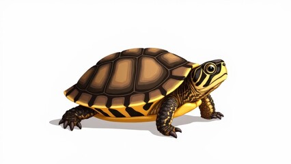 Obraz premium Baby box turtle illustration highlighting its distinctive shell pattern on a white backdrop