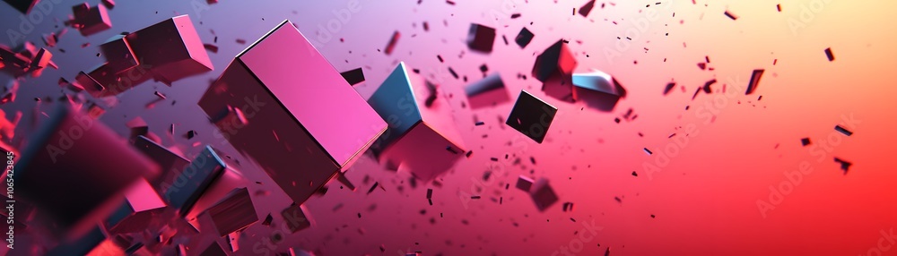 Aufkleber abstract 3d render of floating pink and black geometric shapes against a gradient background