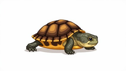 Obraz premium A tiny baby box turtle with detailed shell patterns in natural colors, isolated on white