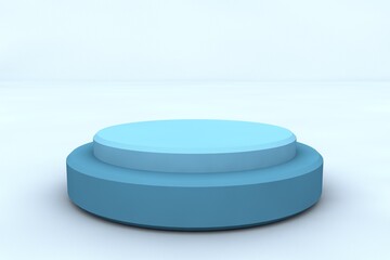 Minimalist baby blue podium with two circular platforms on a soft, light blue background. Ideal for showcasing products, presentations, or digital mockups with a clean, modern aesthetic.