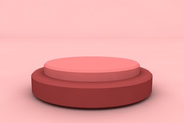 Minimalist coral pink podium with two stacked circular platforms on a soft background. Perfect for product displays, presentations, or branding with a warm and modern aesthetic.