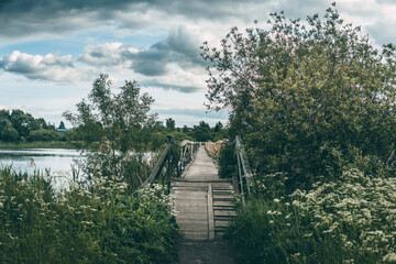 Fototapeta premium ake, water, landscape, nature, sky, fog, river, winter, tree, morning, trees, blue, mist, forest, pond, clouds, snow, reflection, autumn, swamp, reed, wetland, grass, marsh, cold