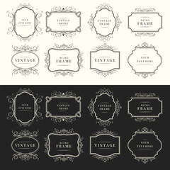 Set of vintage decorative calligraphic frames. Elegant retro ornamental borders. Vector illustration