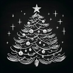 White Christmas Tree on Dark Background