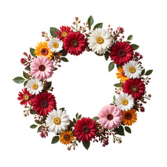 Colorful floral wreath with gerbera daisies and foliage