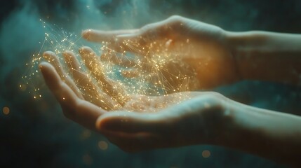 Fototapeta premium Hands embrace magical light and energy flow