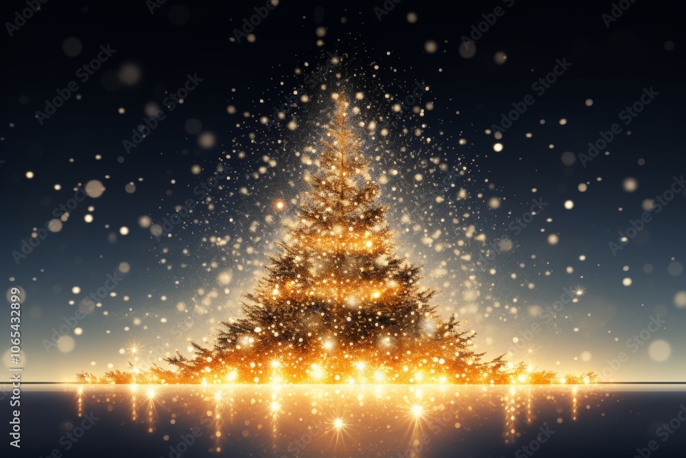 Poster minimalist christmas tree design featuring three solid lines and subtle light dots for festivity
