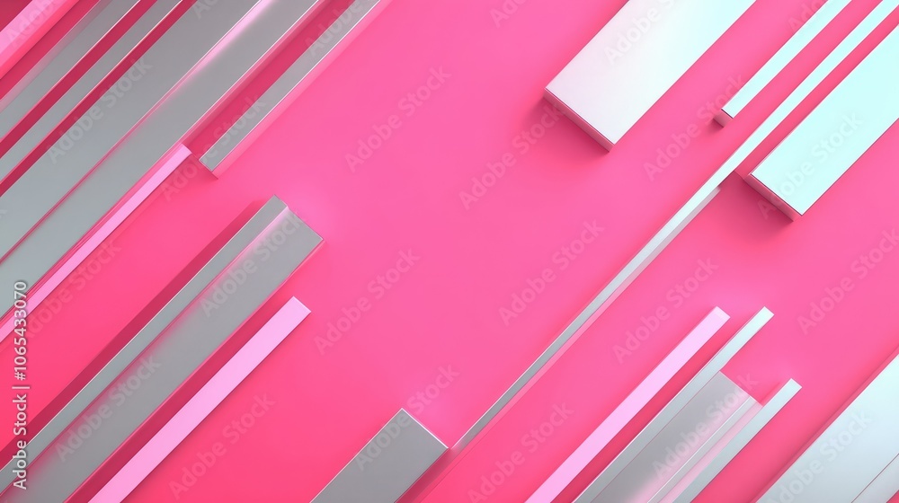 Poster a vibrant pink background features irregular metallic strips, creating a modern and dynamic visual c