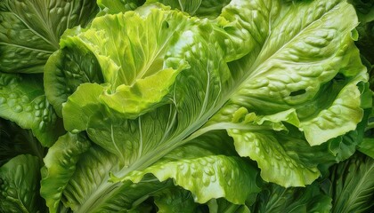 Fototapeta premium Fresh and Vibrant Close-Up of Lush Green Lettuce Leaves with Intricate Texture and Veining. Ideal for Culinary Concepts, Organic Farming Promotion, or Health and Nutrition Themes