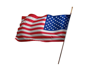 Flag of the United States of America. The US flag flutters in the wind. Isolated on a white background.