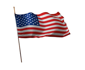 Flag of the United States of America. The US flag flutters in the wind. Isolated on a white background.