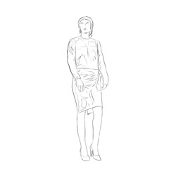 sketch image of an office woman walking with a small bag in her hand