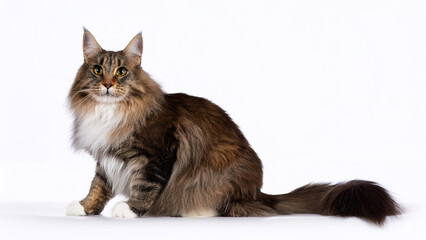 Norwegian Forest Cat sitting on white background.