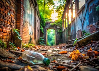 Obraz premium Empty plastic bottle, blank label, urban wasteland echo.