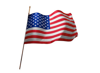 Flag of the United States of America. The US flag flutters in the wind. Isolated on a white background.