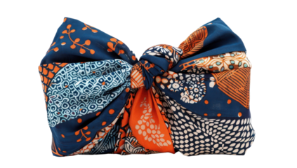Elegant dark blue and orange patterned cloth elegantly wrapped