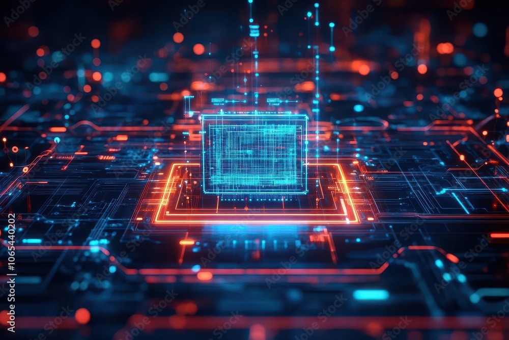 Aufkleber digital network hub, floating holograms, futuristic dark mode, intricate circuit patterns