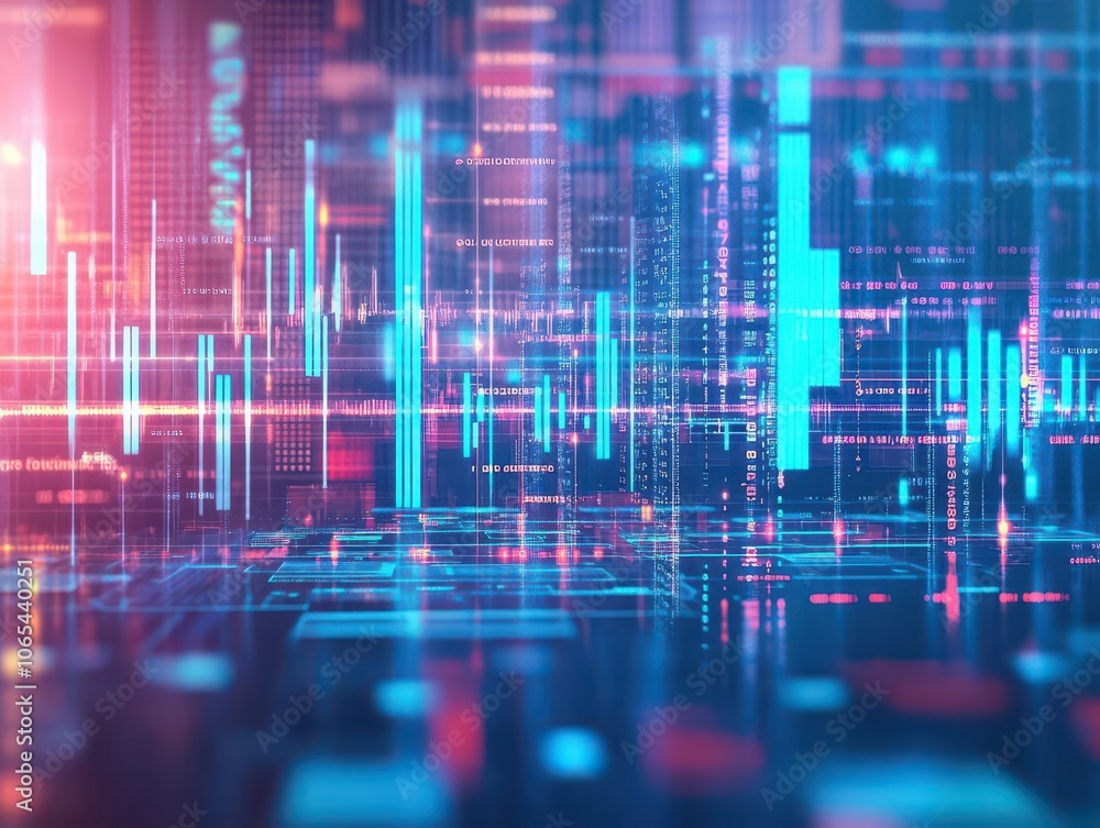 Fototapete Digital hedging contracts in a virtual space, demand data projected as holograms, cool metallic color palette, ultrarealism