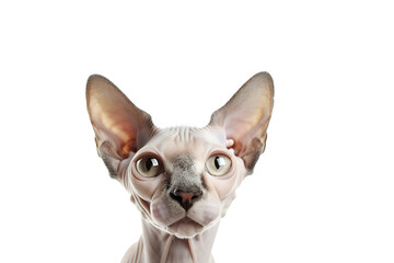 Beautiful gray Sphynx kitten against background ,Beautiful sphynx cat with yellow eyes portrait on white background