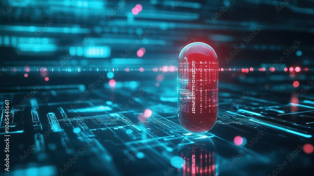 Leinwandbilder AI capsule technology, glowing binary patterns, advanced digital theme