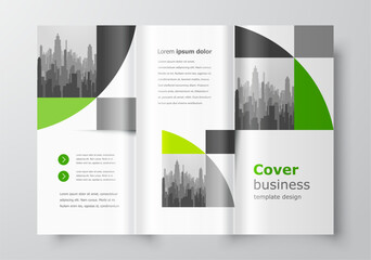 Trifold brochure design template business cover geometric theme green color