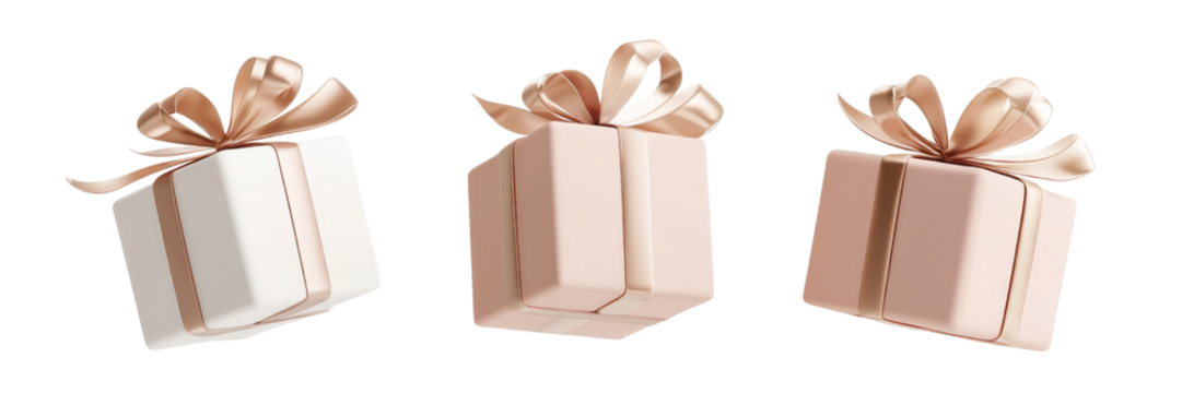 flying three pink and white gift box 3d render icon isolated on transparent background cutout
