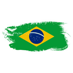 Brazil flag painted brush watercolor grunge stroke for Brazilian national independence day with vintage flag emoji clipart 