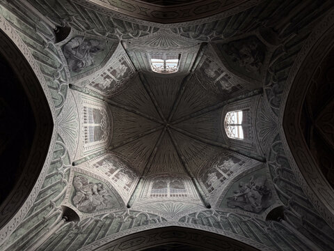 Biella, Italy - October 3, 2024: Santo Stefano cathedral architecture in Biella, no people are visible.