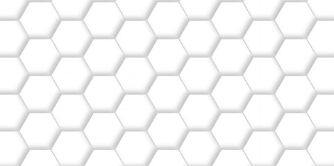 Fototapeta premium Abstract pattern with hexagonal white and gray technology line paper background. Hexagonal 3d vector grid tile and mosaic structure mess cell. white and gray hexagon honeycomb geometric copy space.