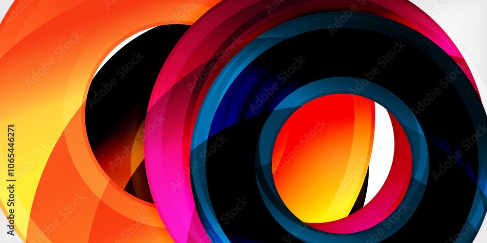 Poster bright colorful circles with light effects. abstract background