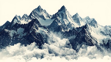 Obraz premium Majestic Mountain Peaks Emerging from Clouds.
