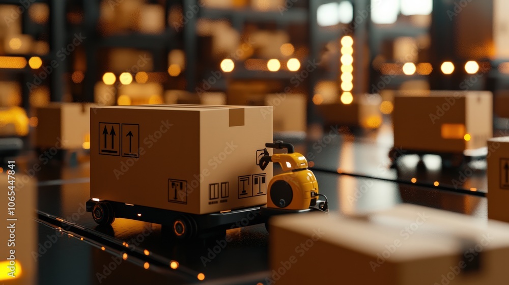 Poster automated delivery robots transport packages efficiently in warehouses