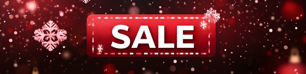 SALE 50% in white text on a red background, with Christmas decorations