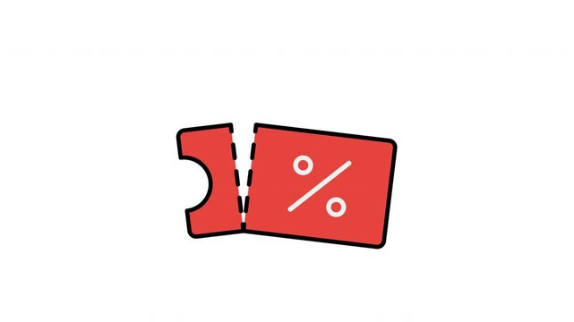 Animated red coupon with a white percent sign ideal for retail promotions, discount offers, marketing campaigns, and advertising materials for sales events