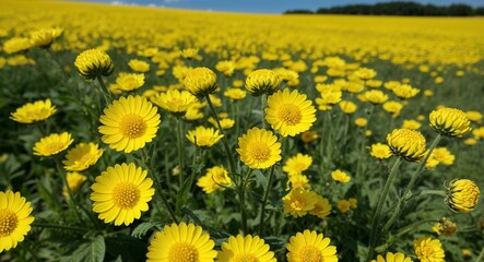 Obraz premium Yellow buttercup field under a bright summer sky