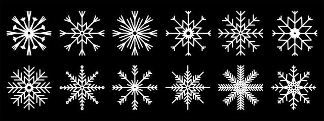 Set of snowflakes. Collection white snowflakes