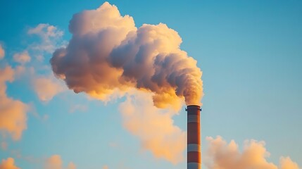 Fototapeta premium Coal Power Plant Releasing Greenhouse Gases into the Atmosphere, Contributing to Environmental Pollution and Climate Change