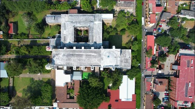 Aerial Drone View of Hern&aacute;n Cort&eacute;s Palace in Cuernavaca, Mexico