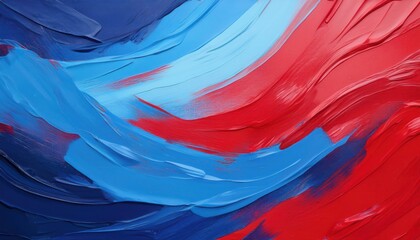Fototapeta premium Vibrant Abstract Brushstroke Art Depicting the Dynamic Contrast Between Fiery Reds and Serene Blues, Symbolizing Energy and Calm in USA Themed Color Palette. Perfect for Branding, Backgrounds
