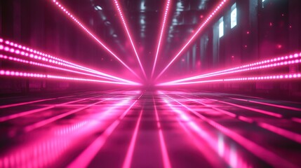 Fototapeta premium Bright pink laser beams forming a grid pattern on a dark