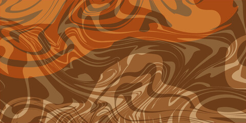 Abstract brown psychedelic waves print background. 1970s trippy pattern. Marble acrylic swirl pattern. Coffee or chocolate