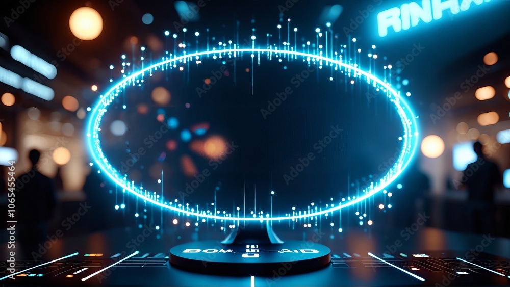 Poster futuristic digital hologram display in modern tech environment